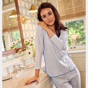 Brooks Brothers X LAKE Long-Sleeve Pajamas Set in Classic Blue Oxford Stripe